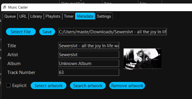Downloaded File Metadata in Music Caster
